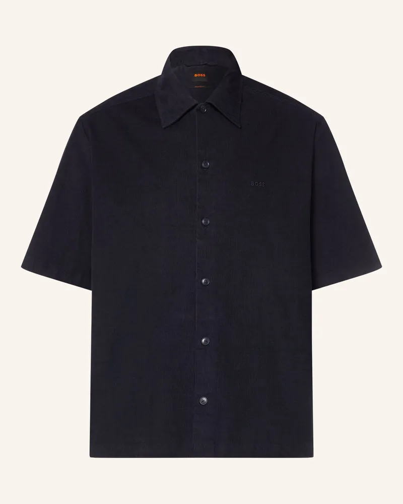 HUGO BOSS Kurzarm-Hemd Lakith Relaxed Fit Aus Cord blau Dunkelblau