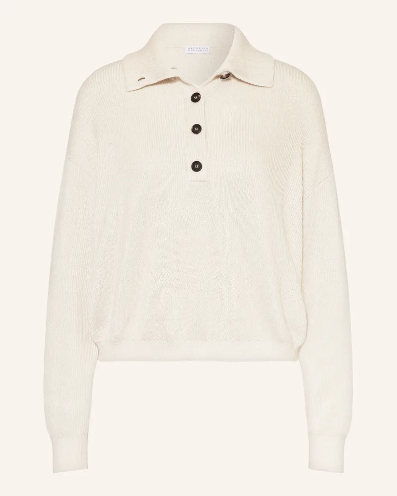 Brunello Cucinelli Pullover Collo Alto Mit Glitzergarn weiss Creme