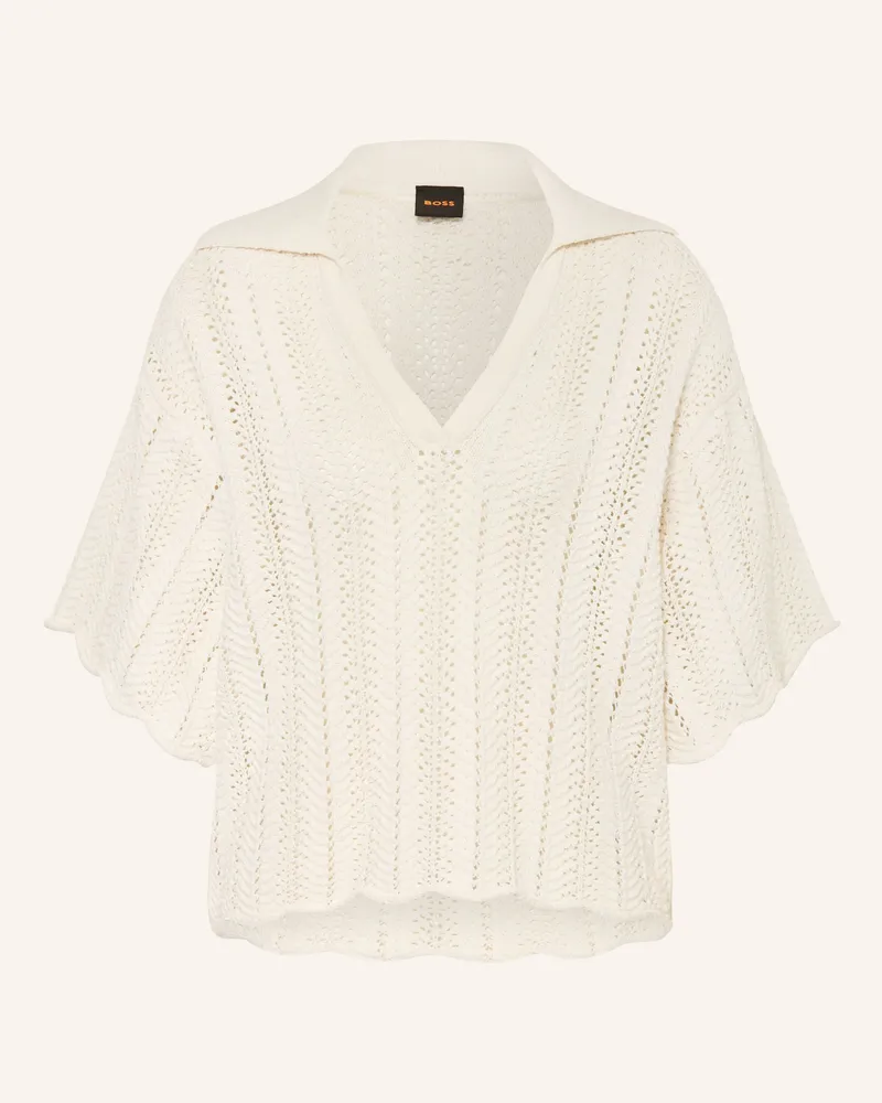 HUGO BOSS Strick-Poloshirt Fordeaux weiss Ecru