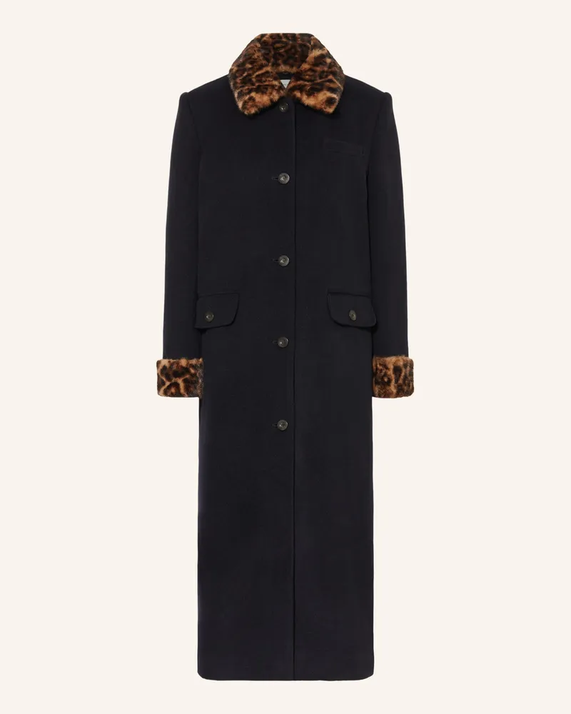 Claudie Pierlot Wollmantel mit Kunstfell Dunkelblau