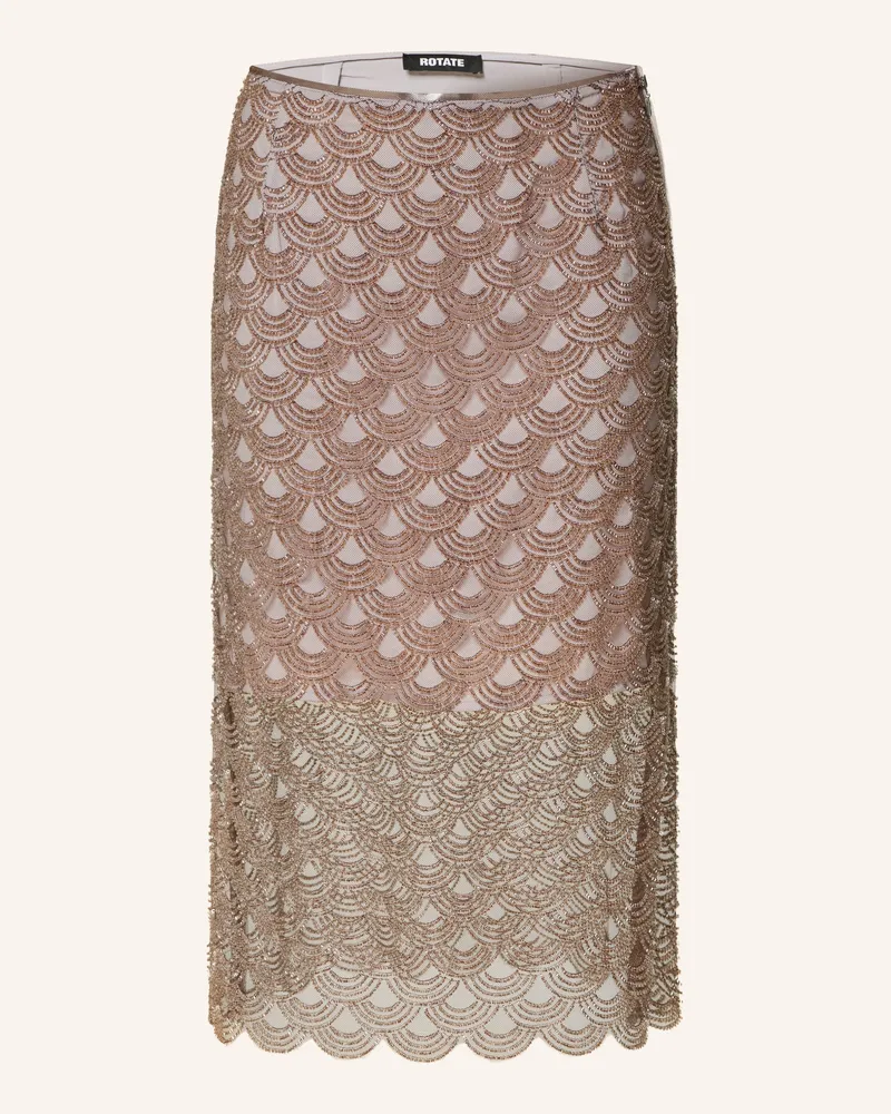 ROTATE Birger Christensen Mesh-Rock Mit Schmuckperlen beige Taupe