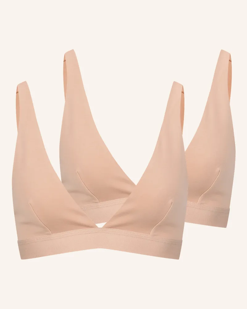 Ehrlich Textil 2er Pack Casual Cotton bügelloser Plunge BH mittlerer Halt aus Bio-Baumwolle - verstellbare Träger Beige