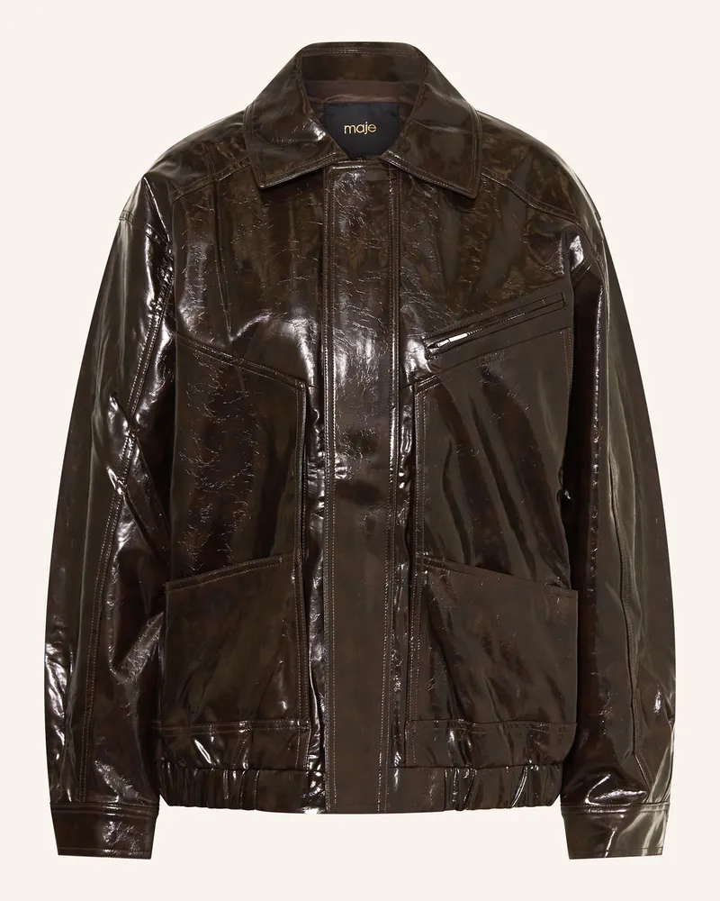 Maje Jacke in Lederoptik Dunkelbraun