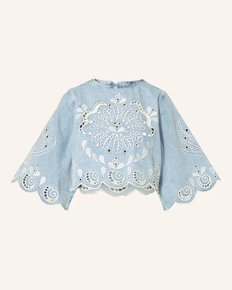 FARM Rio Cropped-Jeansbluse Mit Lochspitze Und 3/4-Arm blau Hellblau