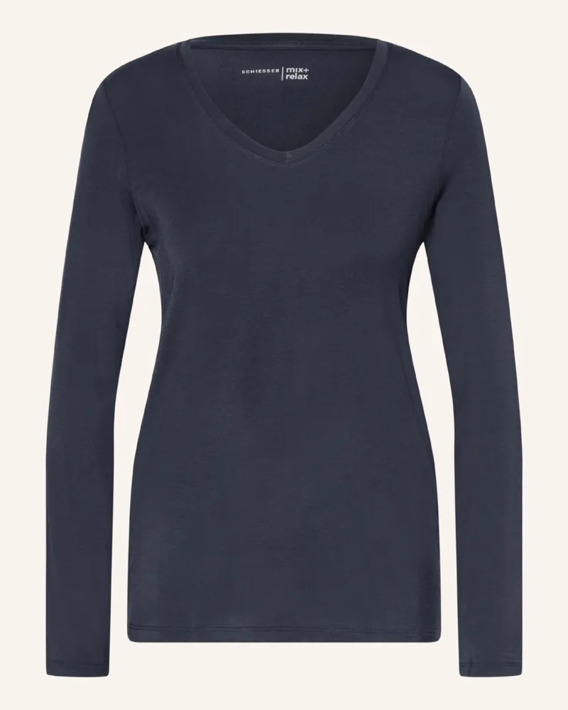 Schiesser Schlafshirt Mix+Relax blau Dunkelblau