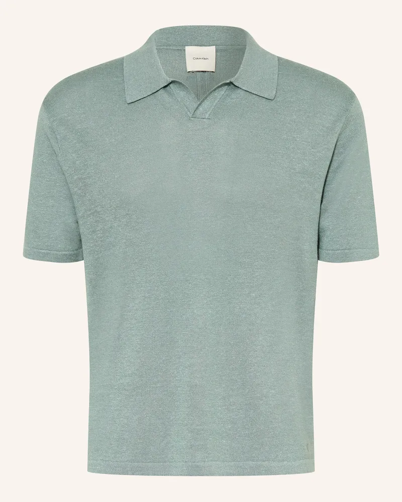 Calvin Klein Strick-Poloshirt Mit Leinen blau Petrol