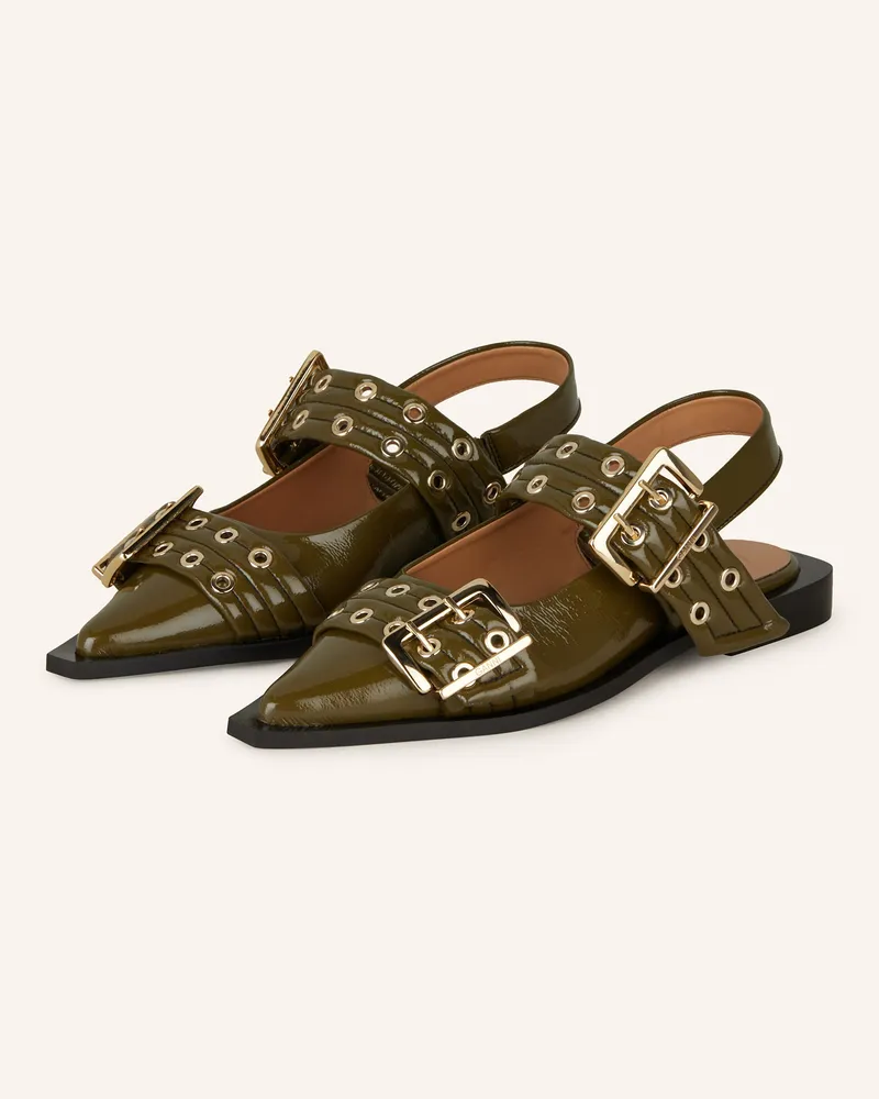 Ganni Slingballerinas Khaki