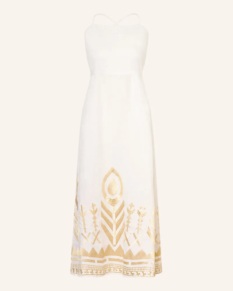 Greek Archaic Kori Strandkleid FEATHER aus Leinen mit Glitzergarn Ecru