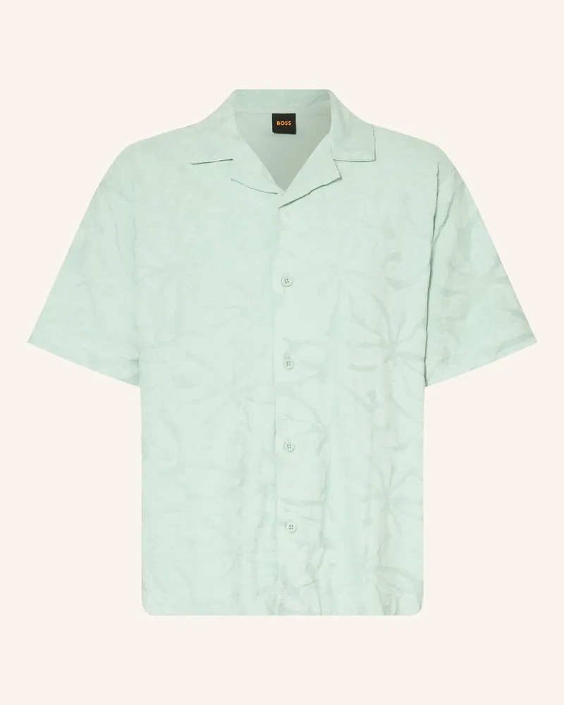 HUGO BOSS Resorthemd We Flower Aus Frottee blau Mint