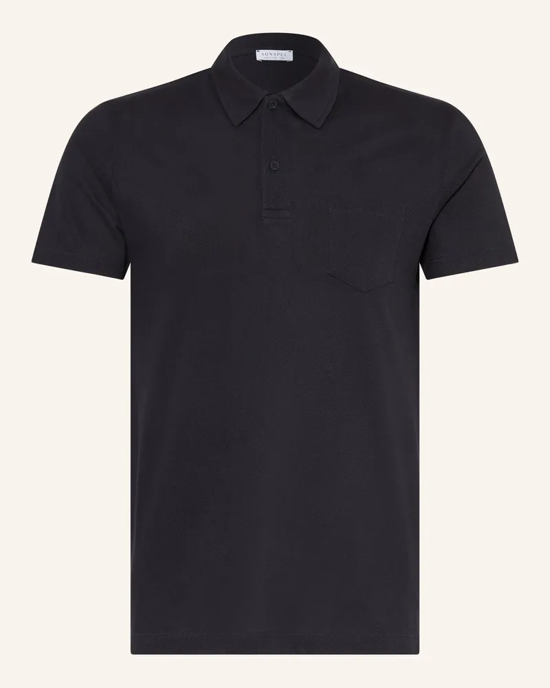 Sunspel Strick-Poloshirt Riviera blau Dunkelblau