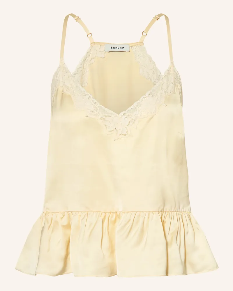Sandro Satintop mit Spitze Ecru