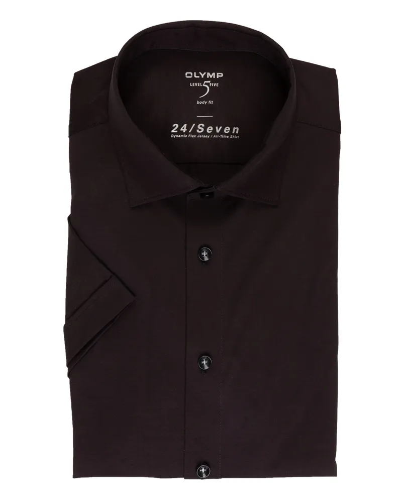 Olymp Kurzarm-Hemd Level Five 24/Seven Body Fit schwarz Schwarz