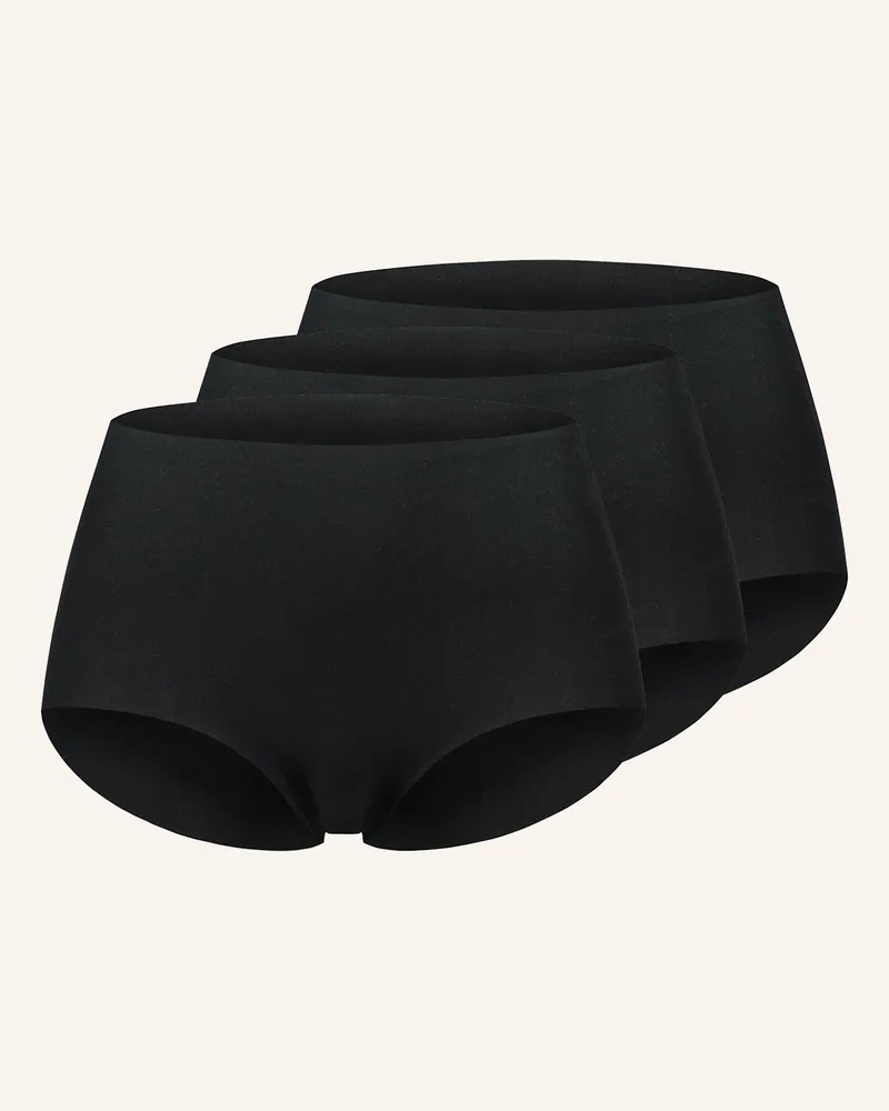Ehrlich Textil 3er Pack Casual Cotton High Waist Slip Aus Bio-Baumwolle - Nahtlose Kanten schwarz Schwarz