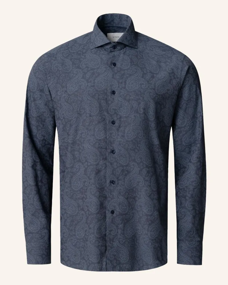 Eton Paisley-Melange-Print-Hemd Contemporary Fit Dunkelblau