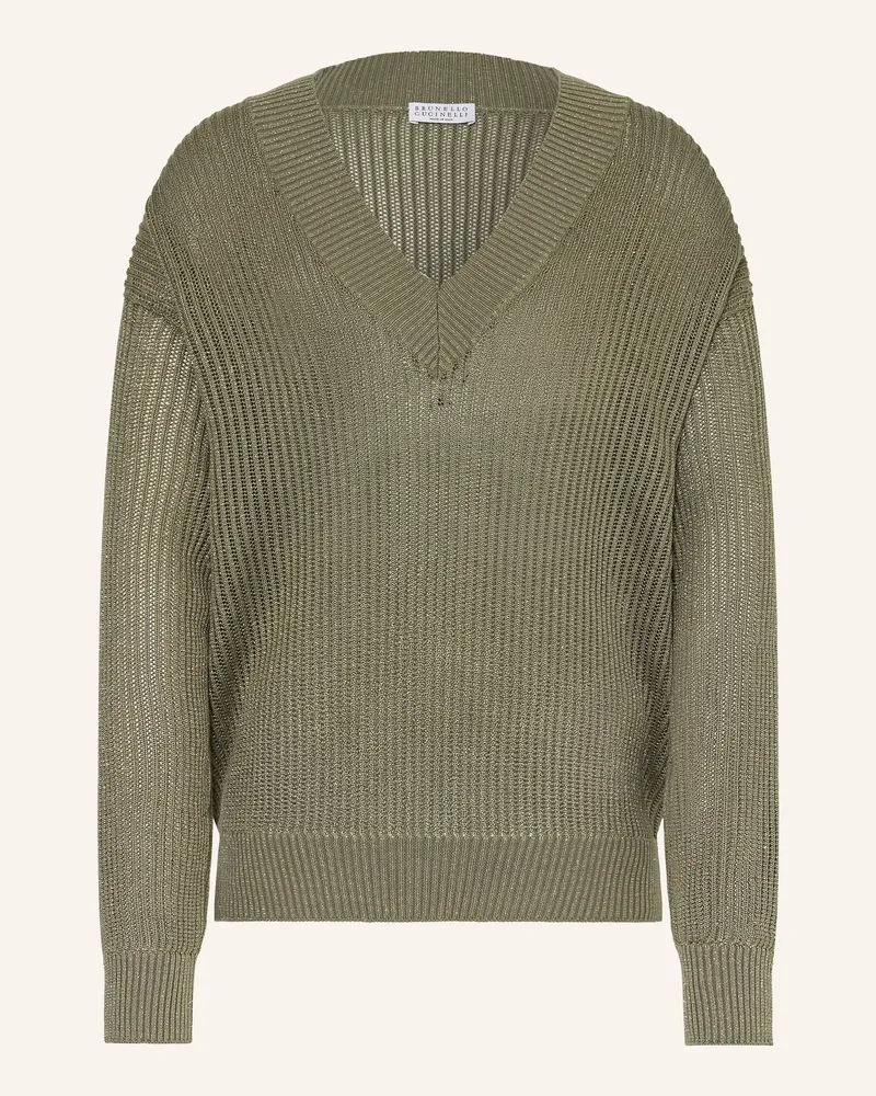 Brunello Cucinelli Pullover mit Glitzergarn Khaki