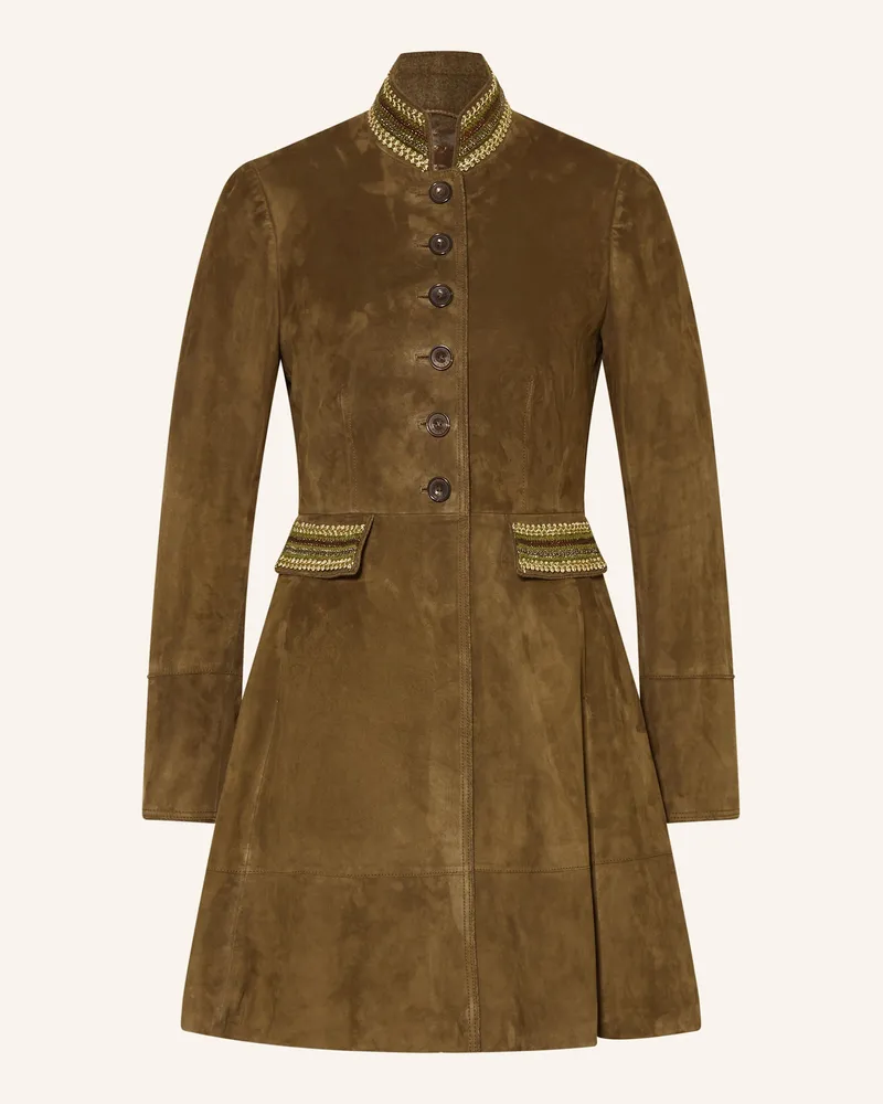 Habsburg Ledermantel Plainburg Mit Glitzergarn gruen Oliv