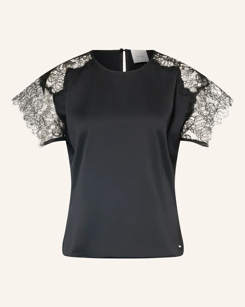 Calvin Klein Blusenshirt Aus Satin Mit Spitze schwarz Schwarz