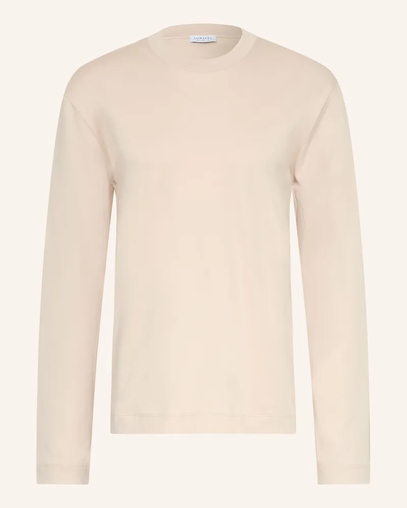 Sunspel Longsleeve weiss Hellbraun