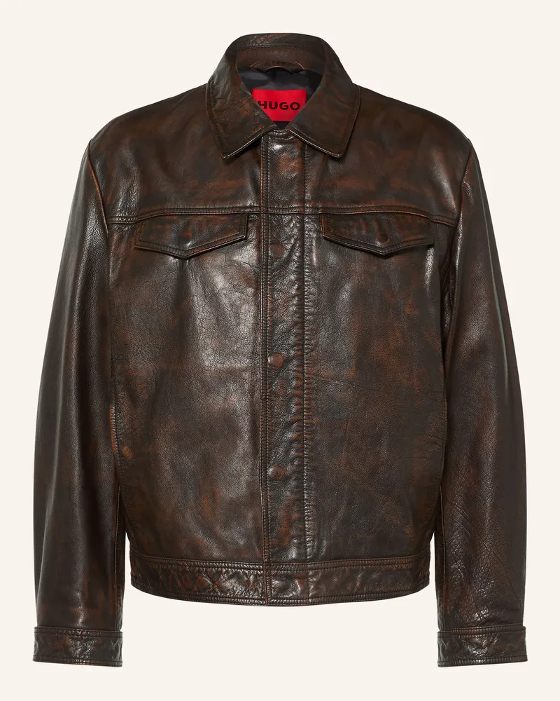 HUGO BOSS Lederjacke Lerano braun Dunkelbraun