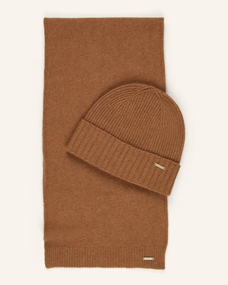 Woolrich Set: Schal und Mütze mit Geschenkbox Braun