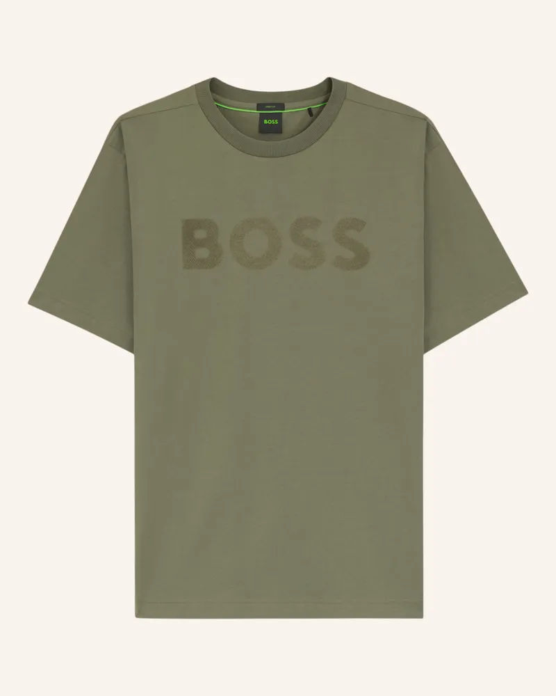 HUGO BOSS T-Shirt Ts_Iconic Logo Relaxed Fit gruen Khaki