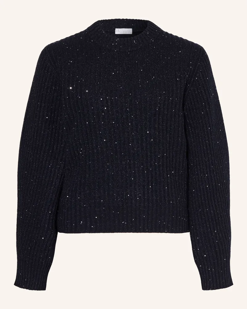Brunello Cucinelli Pullover Mit Cashmere Und Glitzergarn blau Dunkelblau