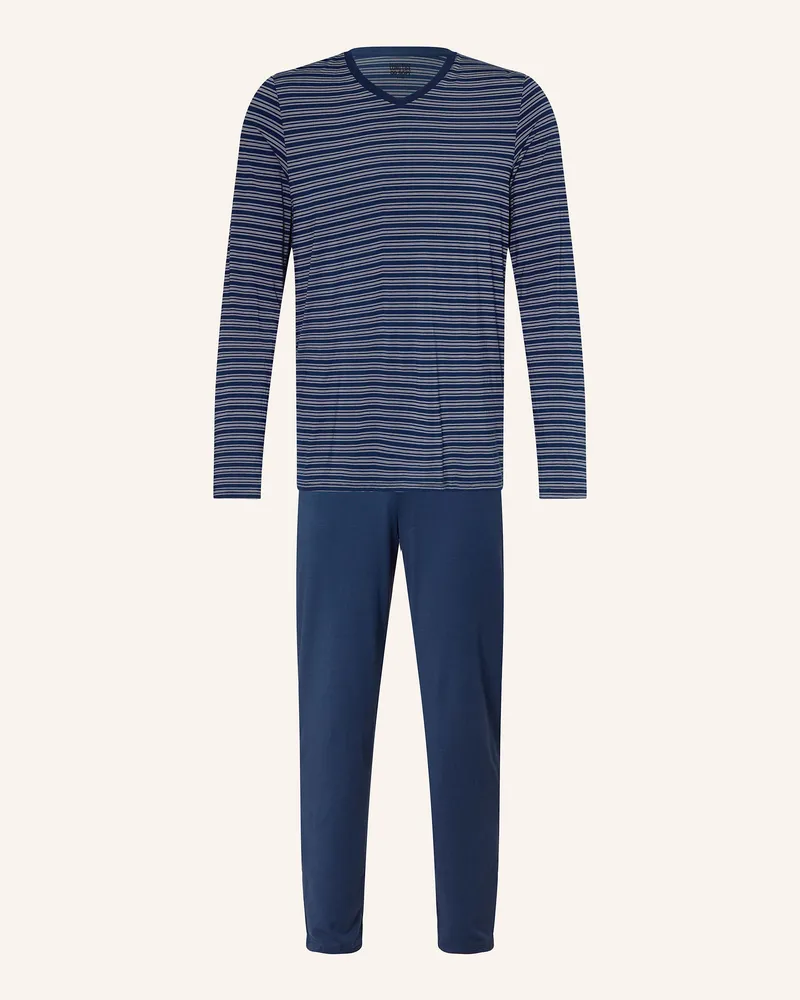 Schiesser Schlafanzug Long Life Soft blau Dunkelblau