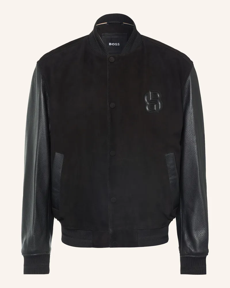 HUGO BOSS Lederblouson Mileon schwarz Schwarz