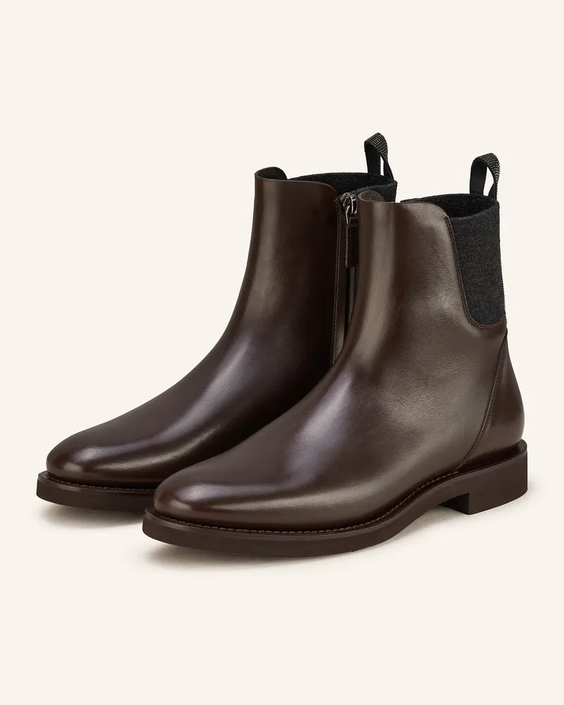 Brunello Cucinelli Chelsea-Boots mit Schmucksteinen Dunkelbraun
