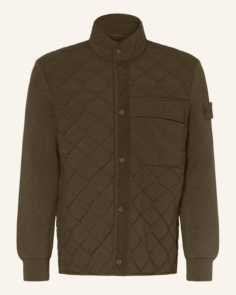 Stone Island Steppjacke Ghost Im Materialmix gruen Khaki