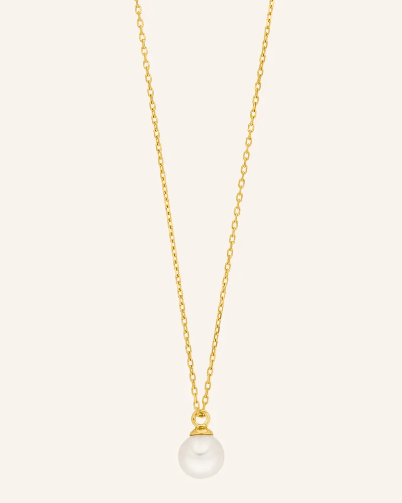 Leaf Halskette SINGEL PERAL aus 14 Karat Gelbgold Gold