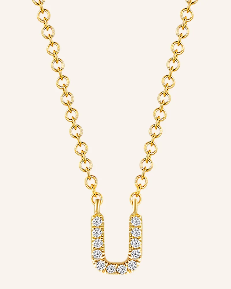 Leaf INITIALIEN Halskette „U“ aus 14 Karat Gelbgold mit Diamanten Gold