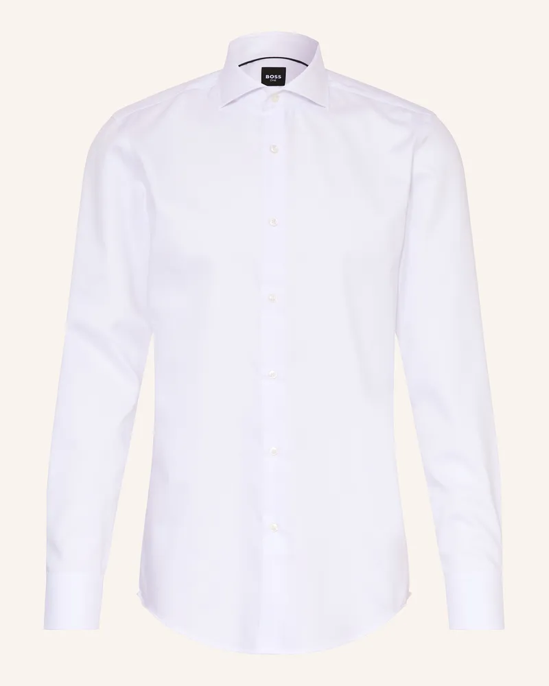 HUGO BOSS Piqué-Hemd HANK Slim Fit Weiss
