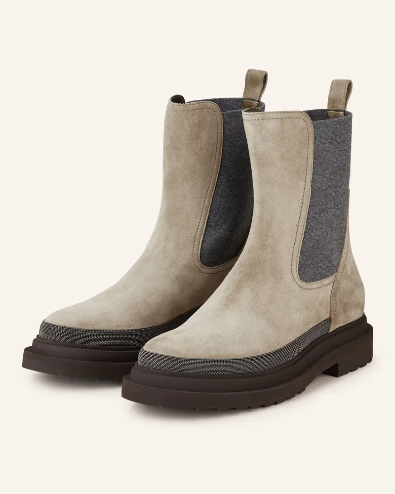 Brunello Cucinelli Boots mit Schmucksteinen Grau