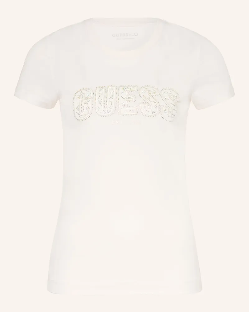 Guess T-Shirt Mit Schmucksteinen weiss Ecru