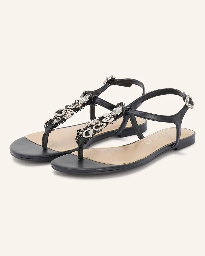 Guess Zehentrenner TEXX mit Schmucksteinen Schwarz