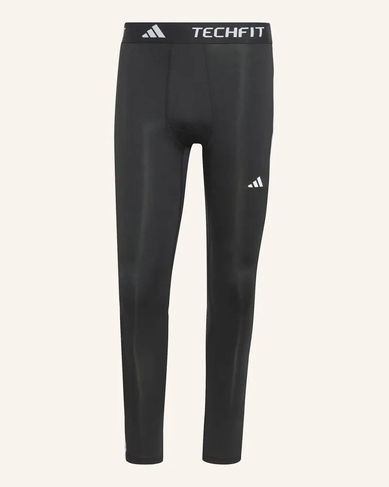 adidas TECHFIT COMPRESSION TRAINING 3-STREIFEN LANGE LEGGINGS Schwarz