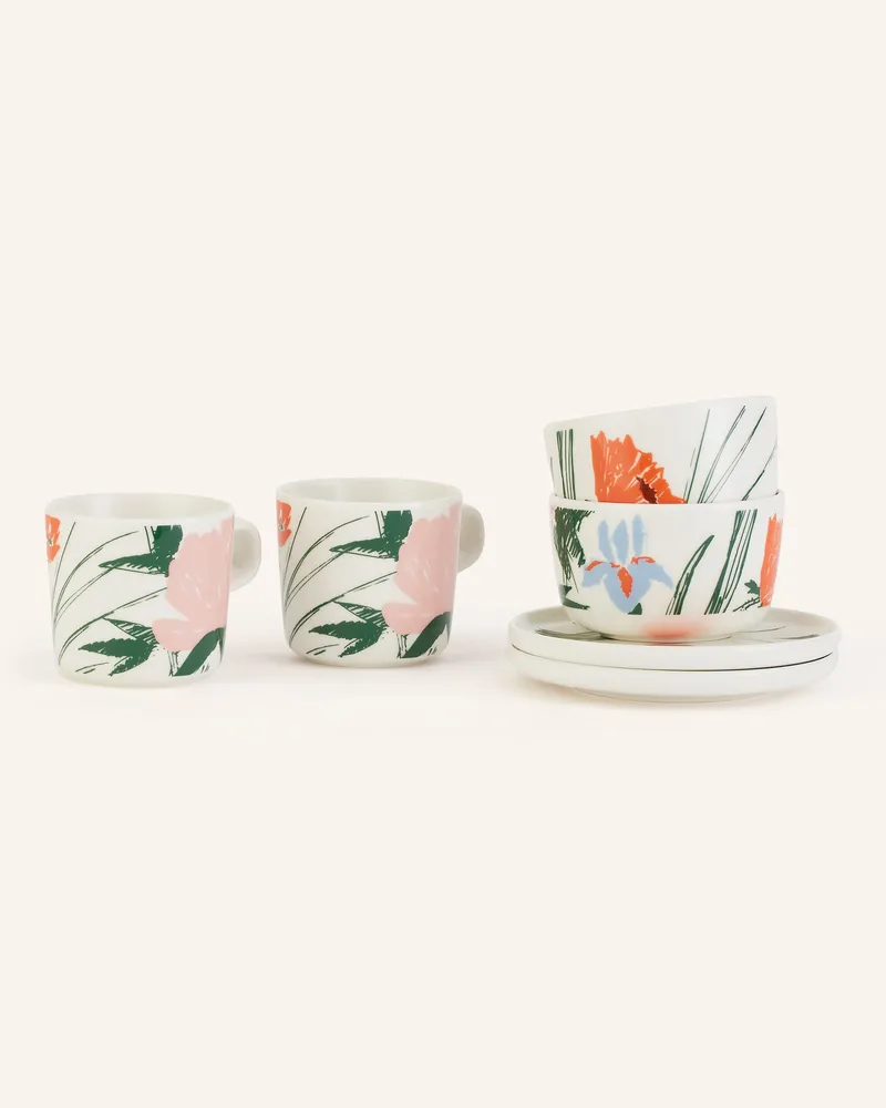 Marimekko 6-tlg. Set OIVA/ PUUTARHAKUTSUT: Henkelbecher, Teller und Müslischalen Ecru