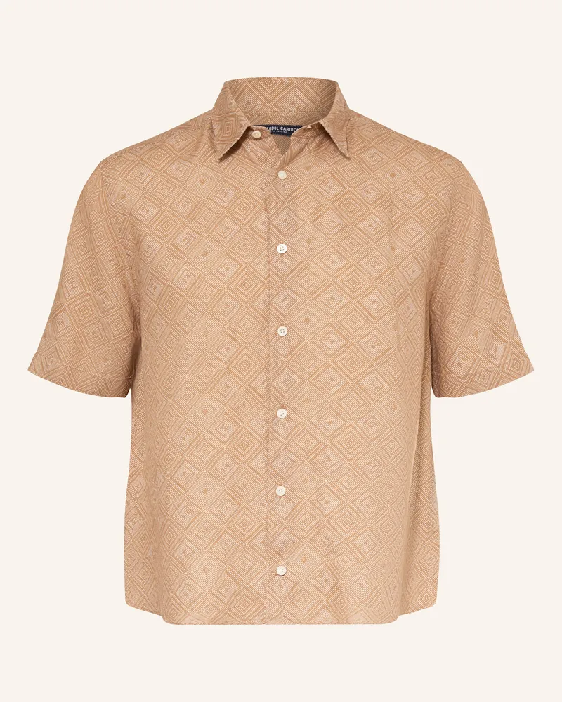 Frescobol Carioca Kurzarm-Hemd Castro Relaxed Fit Aus Leinen braun Dunkelorange