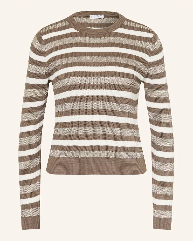 Brunello Cucinelli Pullover mit Glizergarn Weiss