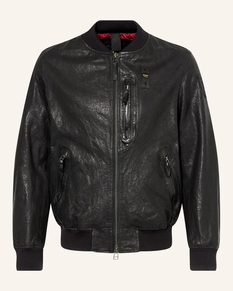 Blauer Lederblouson Faulkner schwarz Schwarz