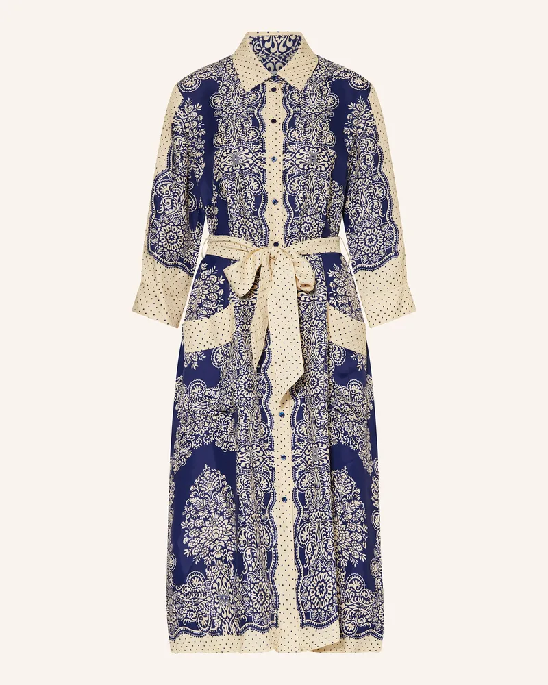 Claudie Pierlot Hemdblusenkleid aus Satin mit 3/4-Arm Dunkelblau