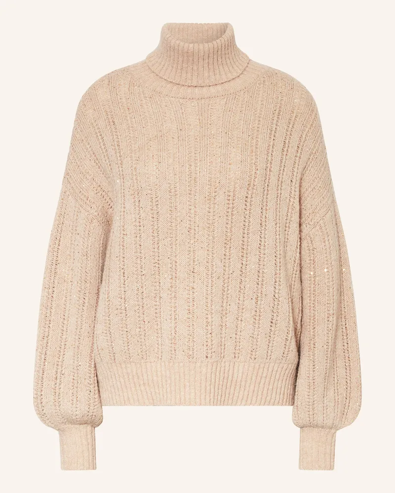 MARC AUREL Rollkragenpullover mit Pailletten Beige