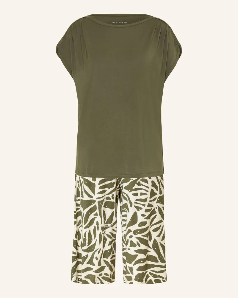 Schiesser 3/4-Schlafanzug Selected Premium gruen Oliv