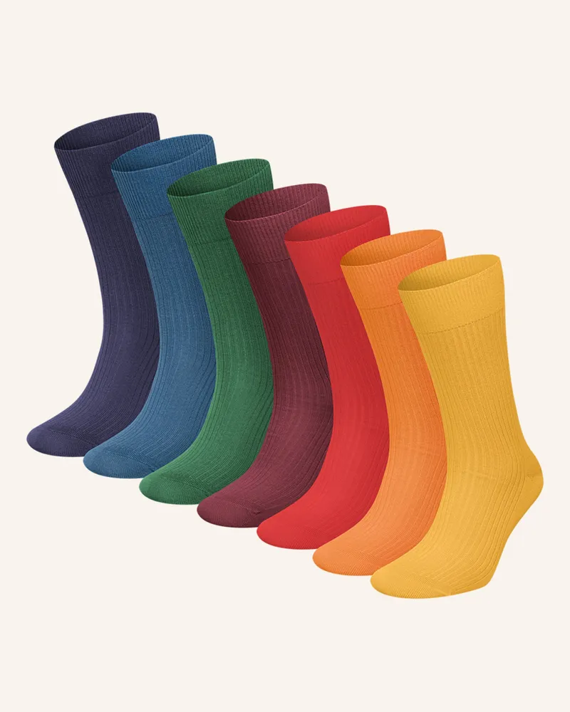DillySocks 7er-Pack Socken Ribbed Rainbow Collection blau Dunkelrot