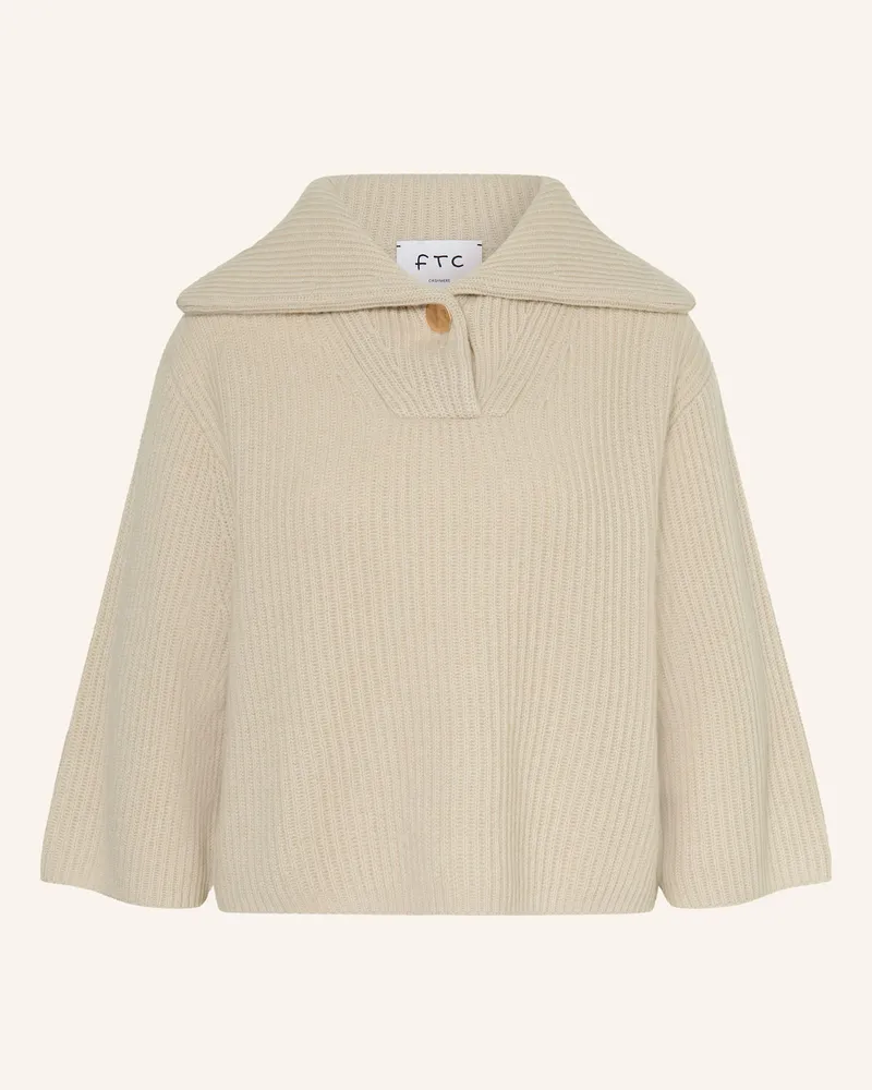 FTC Cashmere Cropped-Pullover aus Cashmere mit 3/4-Arm Creme