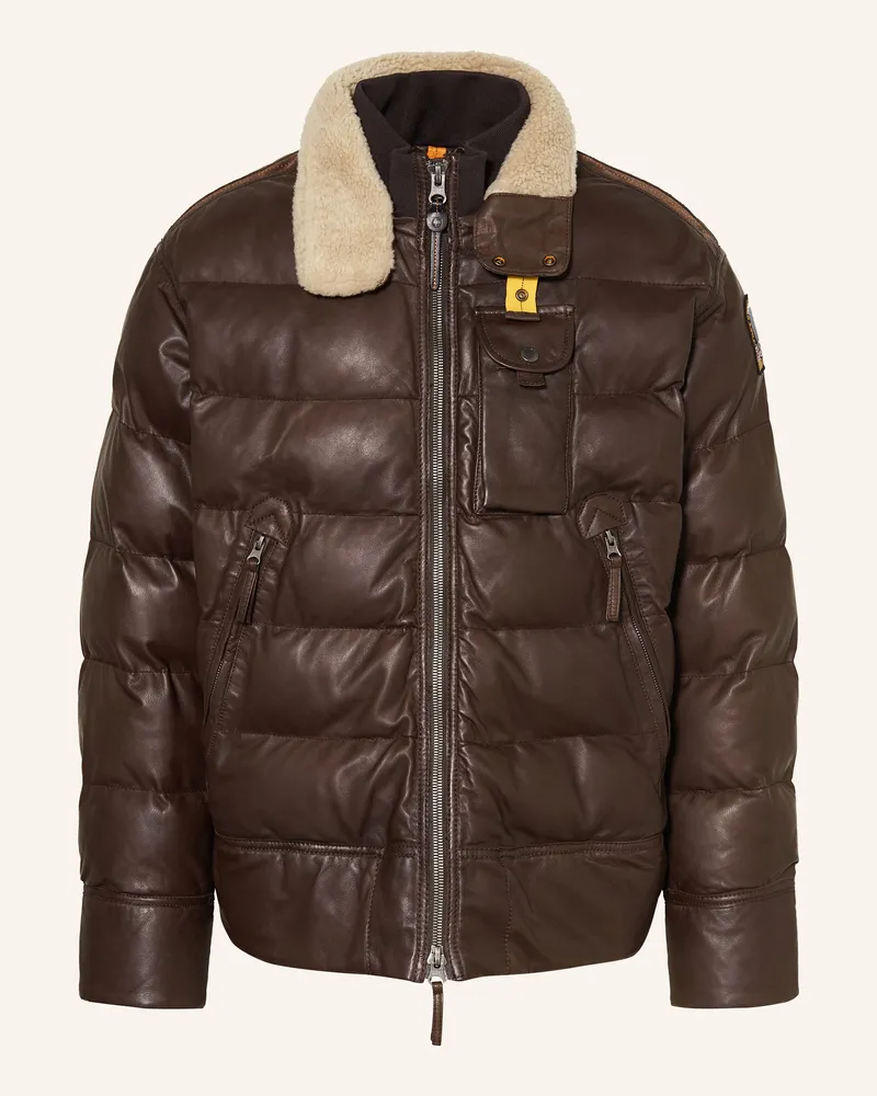 Parajumpers Lederjacke GIAN mit abnehmbarem Kunstfell Dunkelbraun