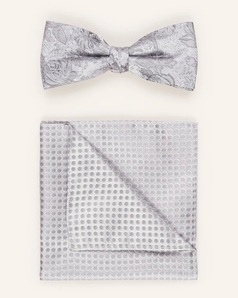 Monti Set: Fliege und Einstecktuch Hellgrau