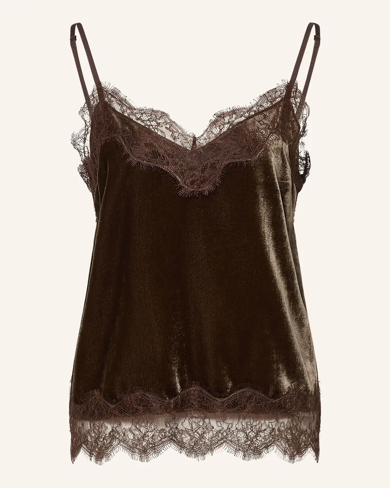 Mos Mosh Blusentop Mmrihanna Vera Aus Samt Mit Spitze braun Dunkelbraun