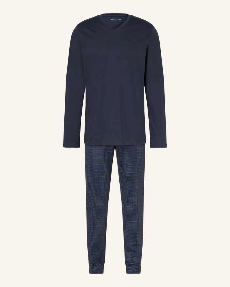 Schiesser Schlafanzug Casual Essentials blau Dunkelblau